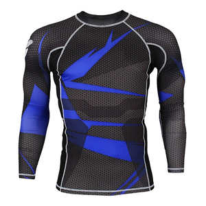 เสื้อรัดรูป Rash Guard รุ่นใหม่ ผลิตจากโพลีเอสเตอร์ผสมสแปนเด็กซ์ แห้งเร็ว ป้องกันรังสียูวี 50+ ระบายอากาศได้ดี คุณสมบัติต้านเชื้อแบคทีเรีย เหมาะสำหรับการฝึกซ้อม BJJ - Product Image 6