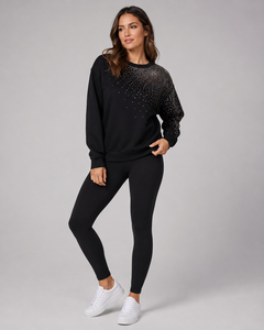 Sudadera de Mujer con Lentejuelas Negras, Cuello Redondo, Manga Larga, Tejida, Transpirable, para Otoño - Product Image 6