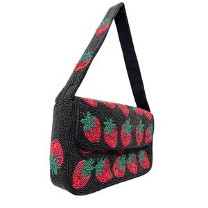 Black Strawberry Beaded Shoulder <b>Bag</b>, Handmade <b>Sequin</b> Fruit Purse, Red Statement <b>Bag</b>, Trendy Beaded Handbag, Staud-Inspired Purs - Product Image 1