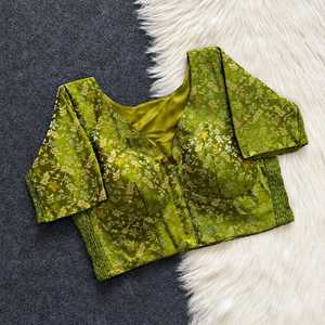 Blusa Dhola de Seda Azul con Bordado Floral, Manga Larga, Corte Recortado, Secado Rápido, Absorbe la Humedad, Conjunto Étnico Indio Pakistaní para Mujer - Product Image 2