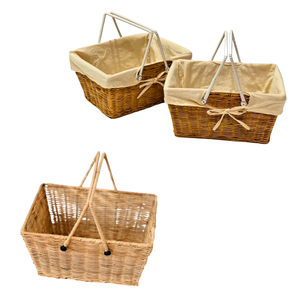 Panier en rotin style bohème avec doublure en coton et poignées de transport pour couvertures, jouets et vêtements - Product Image 1