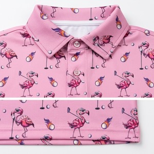 เสื้อโปโลพิมพ์ลายฟลามิงโกสีชมพู แขนสั้น ใส่ได้ทั้งชายและหญิง ลายการ์ตูน ระบายอากาศได้ดี ผลิตจากโพลีเอสเตอร์ เหมาะสำหรับกีฬากอล์ฟ - Product Image 2