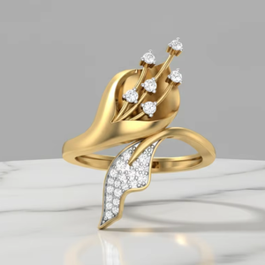 Elegante Anillo de Hoja Bifacial Dorado con Lirio de Cala, Joyería Fina para Ella, para Boda - Product Image 3