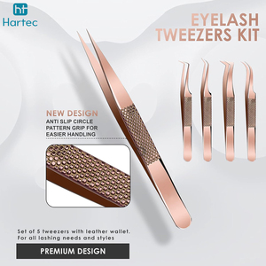 Professional 5-Piece Rose Gold Lash Tweezer Set, High Precision 90 Degree & Curved Volume Tweezers with Travel <b>Case</b> - Product Image 3