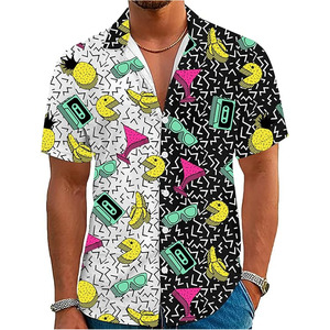 Tenue des années 80 et 90 pour hommes, chemise hawaïenne à manches courtes boutonnée, chemises de plage vintage rétro amusantes - Product Image 1