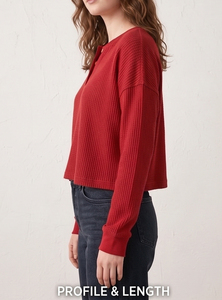 T-shirt court Henley en waffle OEM pour femme, style streetwear, avec boutons - Product Image 3