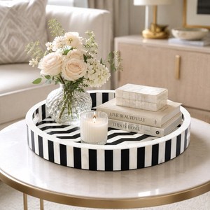 Handmade Bone Inlay Tray, Round Floral Serving Tray, Decorative <b>Table</b> Organizer, Housewarming Gift - Product Image 3