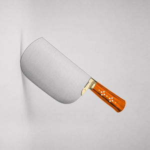 Cuchillo de Carnicero de Alta Resistencia con Hoja Curva Ancha Plateada, Mango Remachado Naranja y Empuñadura Dorada para Cocina - Product Image 4