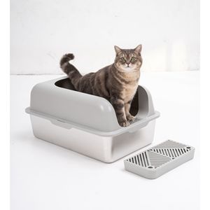 Caja de arena extra grande de acero inoxidable para gatos con pared alta y tapa cerrada, bandeja para gatos grandes, bandeja de arena metálica XL - Product Image 2