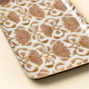 Plateau de service rectangulaire en métal à motif floral nordique, assiette décorative pour dîner, plateau à nourriture, café, thé pour restaurant, maison, hôtel, fête - Product Image 6