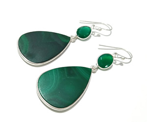 Natural Malachite Green Onyx Drop <b>Earrings</b> Solid 925 Sterling <b>Silver</b> Handmade Green Stone Jewelry Gift Women Party - Product Image 1