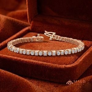 สร้อยข้อมือเทนนิสโมอิสซาไนต์สีโรสโกลด์สำหรับผู้หญิง สร้อยข้อมือแบบโซ่และแบบเชื่อมต่อ ประดับด้วยหินทรงกลม เครื่องประดับแฟชั่นเก๋ไก๋ ของขวัญวันครบรอบ - Product Image 4