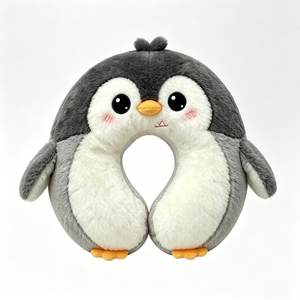 Almohada de cuello de pingüino de peluche suave y adorable, almohada de cuello con estampado de pingüino gris y blanco, almohada de viaje de pingüino de peluche suave - Product Image 3
