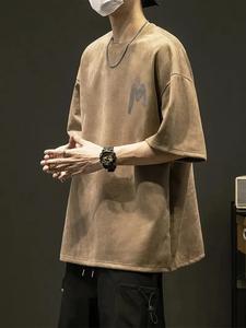 T-Shirt de sport décontracté d'été pour hommes, coupe ample, tissu éponge, patchwork imprimé personnalisable, col rond, manches courtes, respirant pour - Product Image 5