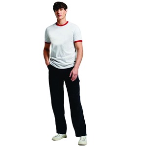 T-shirt à manches courtes gris clair pour homme avec bordure contrastée rouge Coupe classique Casual en coton tricoté Col rond Couleur unie - Product Image 1