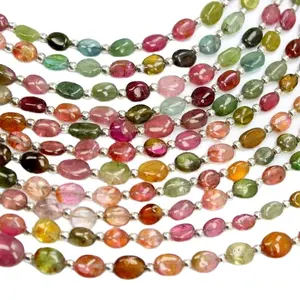 Natural Multi Tourmaline Smooth Stone Oval Shape 8 Inch Beads Top Quality Wholesaler Supplier