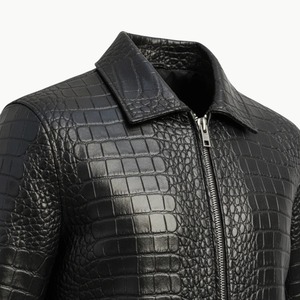 Veste de motard en cuir véritable de vache gaufré crocodile pour homme - Product Image 3