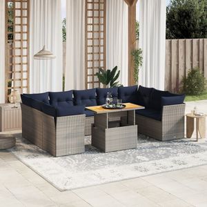 Juego de sofá de patio de ratán polivinílico gris de 10 piezas con cojines colección de muebles de exterior duraderos - Product Image 1