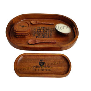 Plateau de service en bois de manguier de luxe avec poignées 4 sous-verres et plateau fini lisse résistant à l'eau pour les repas - Product Image 4