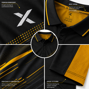 Ensemble uniforme de cricket pour hommes X Sports, noir et jaune, polo à manches courtes sublimé avec pantalon à taille élastique, évacuation de l'humidité - Product Image 5