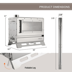 Stufa a Legna Portatile Pieghevole con Vetro Trasparente per Campeggio Esterno, con Canna Fumaria e Borsa per il Trasporto di H - Product Image 2