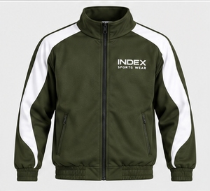 Survêtement Homme Vert Olive INDEX Style Sportif Entièrement Zippé avec Rayures Blanches Coupe Classique Vêtement d'Automne Respirant en Polyester et Coton - Product Image 5