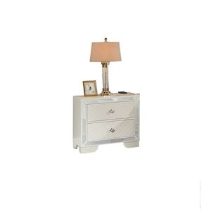 Comodino Classico di Lusso in Legno Crema con 2 Cassetti e Pannello in Vetro a Specchio, Arredamento Camera da Letto - Product Image 6