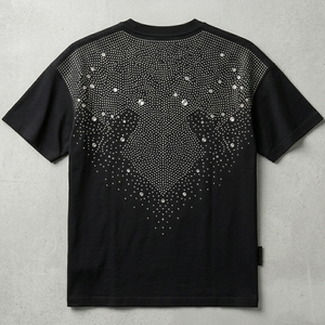 T-shirt en tricot noir à manches courtes pour homme, col rond, motif à pois en strass, coupe classique, style décontracté, t-shirt en strass pour homme, personnalisé. - Product Image 2