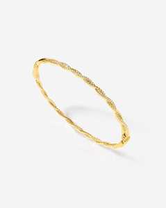 Diamond Twist <b>Bangles</b> 14K 18K <b>Solid</b> <b>Gold</b> Pave Round Lab Grown Hinged Push Clasp With Safety Latch Classic Everyday Wear Bracelet - Product Image 3