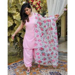 Ensemble Patiyala Salwar Kameez rose poudré à col haut, taille XS - Product Image 6
