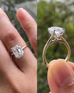 Elegante Anillo de Moissanita de 4CT con Corte Cojín, Plata 925 Bañada en Oro, Anillo de Compromiso Solitario con Pétalos y Banda Catedral de 1.8MM - Product Image 5