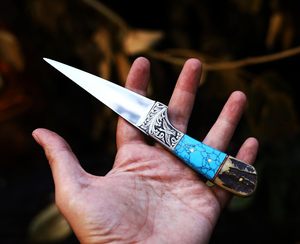 Couteau de chasse artisanal en acier D2 gravé à la main, manche en résine, lame de 6 à 7,9 pouces, haute dureté, couteau extra-affûté - Product Image 4