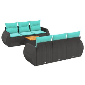 Juego de sofás de patio de ratán sintético negro de 7 piezas con cojines, elegantes muebles de exterior - Product Image 2