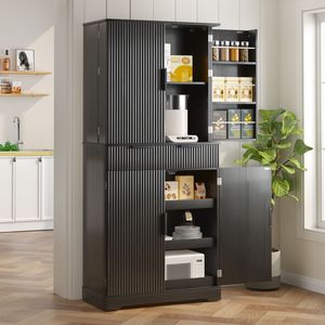 Armadio dispensa da cucina scanalato da 72 pollici con 3 cassetti tastiera e 6 ripiani regolabili, mobiletto autoportante - Product Image 3
