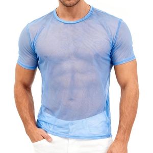 T-shirt à manches courtes en maille fine bleue, respirant, en polyester et élasthanne, anti-transpiration, flexible, couche de base pour le fitness, chemises en maille pour hommes - Product Image 1