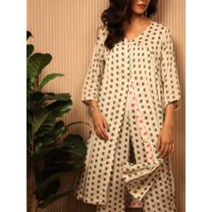 Conjunto de Kurta Talla XS Verde Noche Estrellada y Marfil - Product Image 2