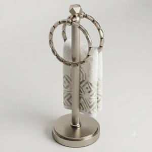 Support à serviettes classique en métal avec double anneau et base ronde pour rangement de salle de bain, support à serviettes fait main - Product Image 4