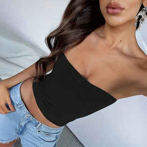 Women's <b>White</b> Strapless Knitted <b>Tank</b> <b>Top</b> Solid Color Ruched Short Length Casual Style Spandex Cotton Blend - Product Image 6