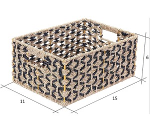 Set of 2 Seagrass <b>Baskets</b> in Black and Natural Color Handmade <b>Storage</b> <b>Basket</b> Wholesale eco-friendly Made in Vietnam - Product Image 3