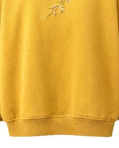 Sweat-shirt à col montant jaune moutarde pour femme, broderie, manches longues, décontracté, pull d'automne, coton doux/fibre de bambou, écologique - Product Image 4
