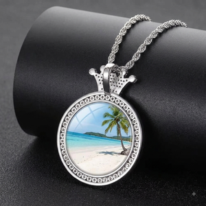 Lab Grown Diamond Crown Top Photo Pendant Custom <b>Picture</b> Medallion <b>Frame</b> <b>Gold</b> Plated Memory Charm Iced Crown Gift Party - Product Image 3