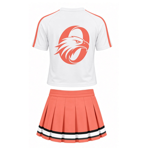 Ensemble uniforme de cheerleading blanc corail : T-shirt à manches courtes et jupe plissée – Tenue de sport pour l'entraînement et la performance - Product Image 2