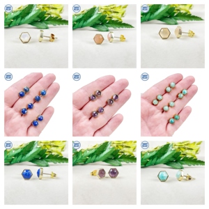 Pendientes de Plata 925 con Piedra Solar Hexagonal de 8mm y Engaste de Bisel |   Pendientes Minimalistas con Piedras Preciosas para Mujer - Product Image 6