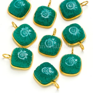 Colgante de Flor Tallada en Ónix Verde Natural, Plata de Ley 925 con Baño de Oro Vermeil, Joyería con Piedras Preciosas, Amuleto de Cristal Curativo, Venta al por Mayor - Product Image 1
