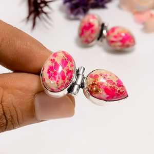 Pink Sea Sediment Jasper <b>Sterling</b> <b>Silver</b> <b>Stud</b> Earrings Handmade Wedding Gift Jewelry - Product Image 5
