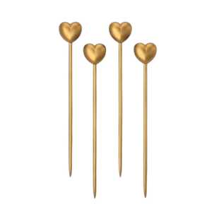 Piques à cocktail en forme de cœur dorées, brochettes alimentaires réutilisables en acier inoxydable pour fêtes et mariages - Product Image 1