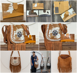 Conjunto de 2 piezas de diseño más reciente 2026 para mujer, venta al por mayor, bolsos cruzados de cuero genuino con flecos, conjunto de carteras occidentales premium - Product Image 3