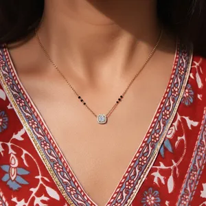 Cushion Cut Lab Grown CVD Diamond Pendant Mangalsutra <b>D</b>-E Color VVS-VS Clarity IGI Certified Gold Trendy Women's <b>Necklace</b> India - Product Image 5