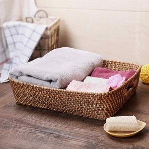 Plateau de service rond en rotin naturel écologique de haute qualité avec poignées, panier en osier tressé, plateau à fruits multifonction - Product Image 5