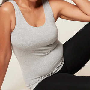 PEARIA INDUSTRY Women Ribbed Tank <b>Tops</b> Slim Fit Breathable Solid Casual Jersey Cotton Stretch Summer O-Neck <b>Tops</b> 180g Bulk - Product Image 4